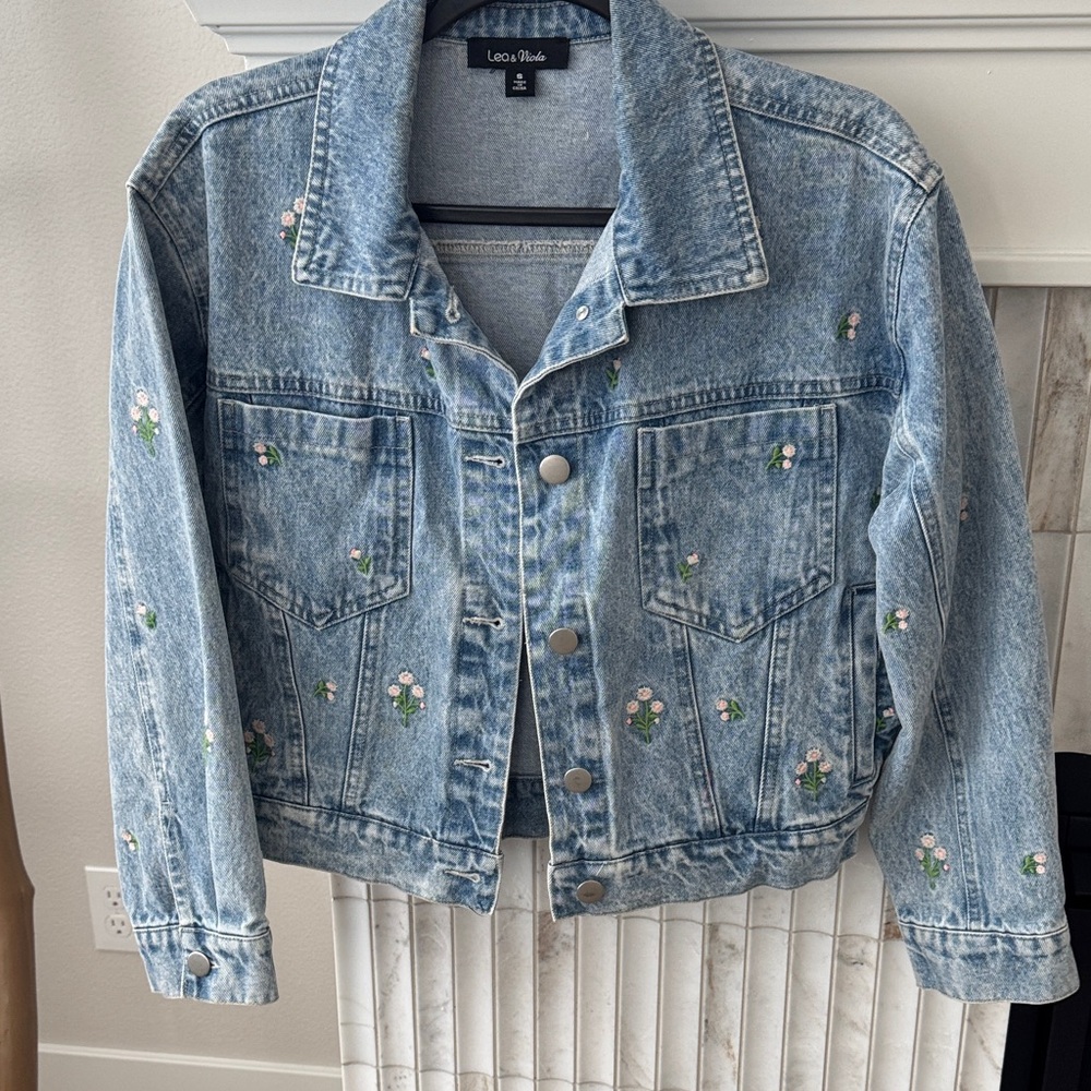 Lea & Viola Light Blue Denim Jacket with Floral Accents